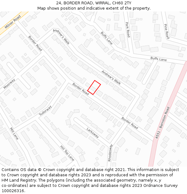 24, BORDER ROAD, WIRRAL, CH60 2TY: Location map and indicative extent of plot