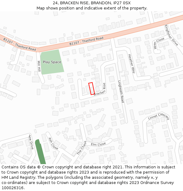 24, BRACKEN RISE, BRANDON, IP27 0SX: Location map and indicative extent of plot