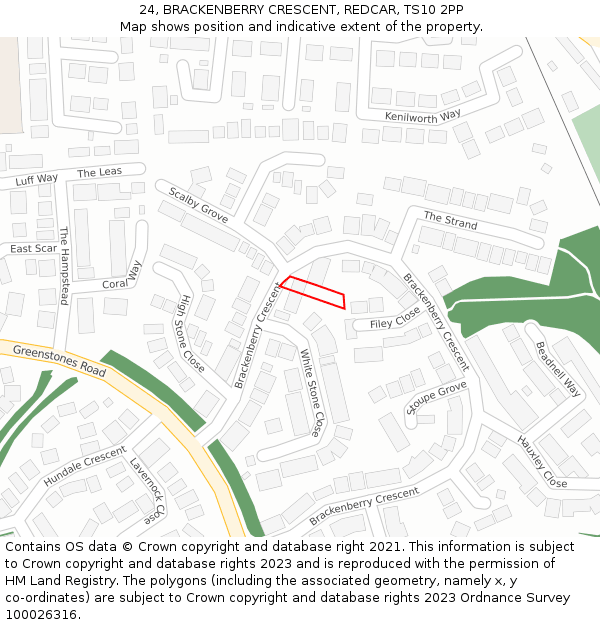 24, BRACKENBERRY CRESCENT, REDCAR, TS10 2PP: Location map and indicative extent of plot