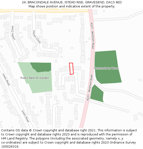 24, BRACONDALE AVENUE, ISTEAD RISE, GRAVESEND, DA13 9ED: Location map and indicative extent of plot