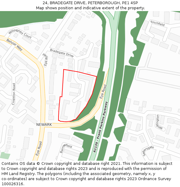 24, BRADEGATE DRIVE, PETERBOROUGH, PE1 4SP: Location map and indicative extent of plot
