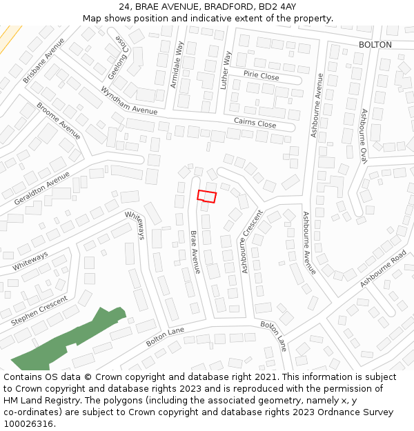 24, BRAE AVENUE, BRADFORD, BD2 4AY: Location map and indicative extent of plot