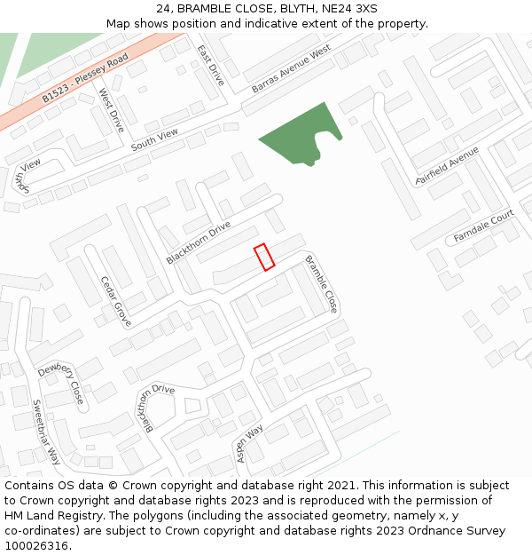 24, BRAMBLE CLOSE, BLYTH, NE24 3XS: Location map and indicative extent of plot
