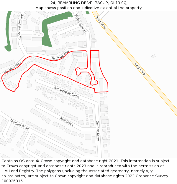 24, BRAMBLING DRIVE, BACUP, OL13 9QJ: Location map and indicative extent of plot