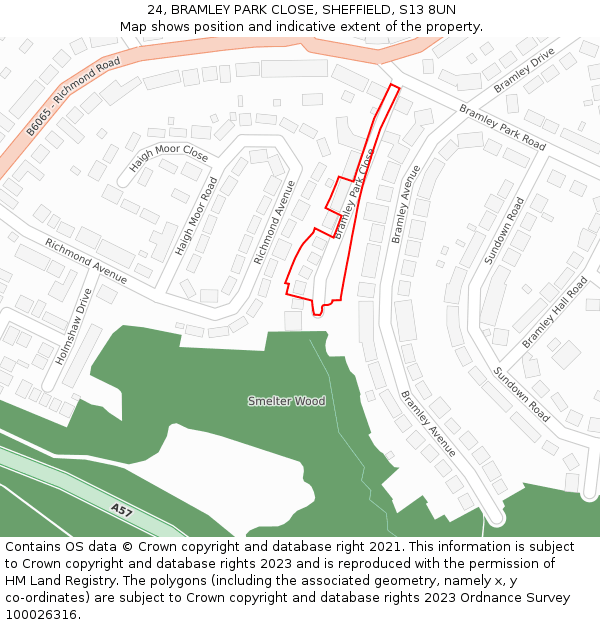 24, BRAMLEY PARK CLOSE, SHEFFIELD, S13 8UN: Location map and indicative extent of plot