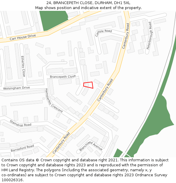 24, BRANCEPETH CLOSE, DURHAM, DH1 5XL: Location map and indicative extent of plot