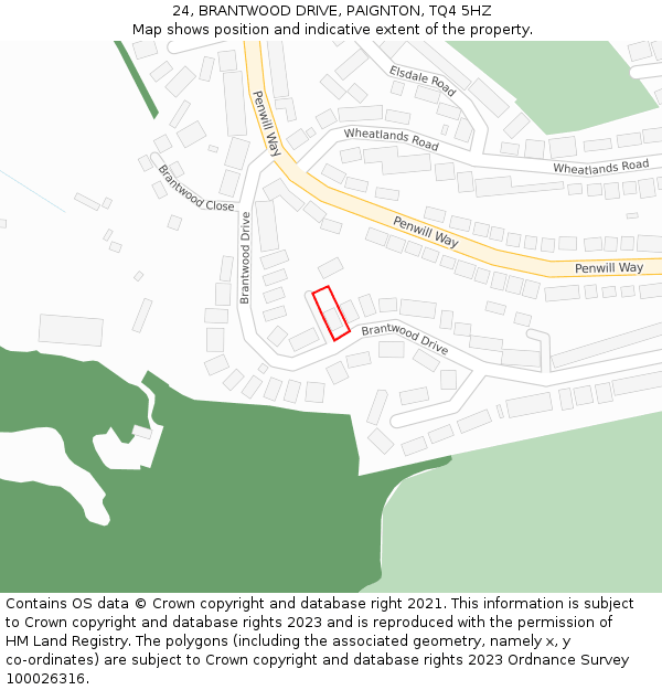 24, BRANTWOOD DRIVE, PAIGNTON, TQ4 5HZ: Location map and indicative extent of plot