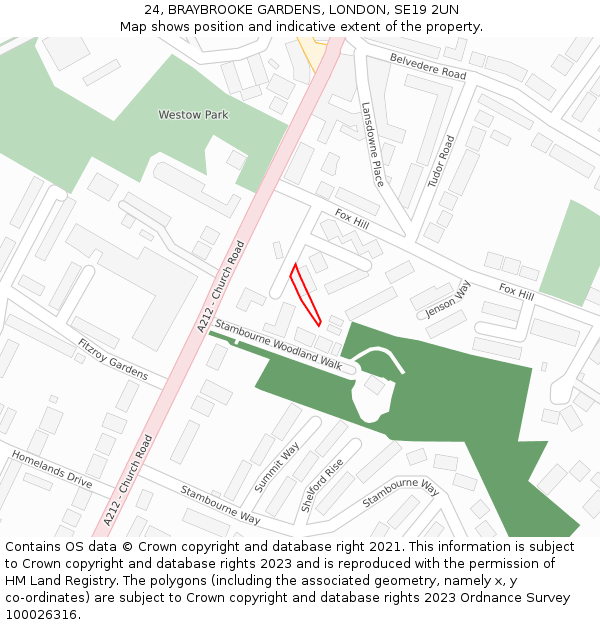 24, BRAYBROOKE GARDENS, LONDON, SE19 2UN: Location map and indicative extent of plot