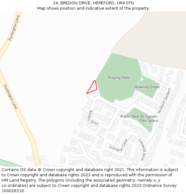 24, BREDON DRIVE, HEREFORD, HR4 0TN: Location map and indicative extent of plot