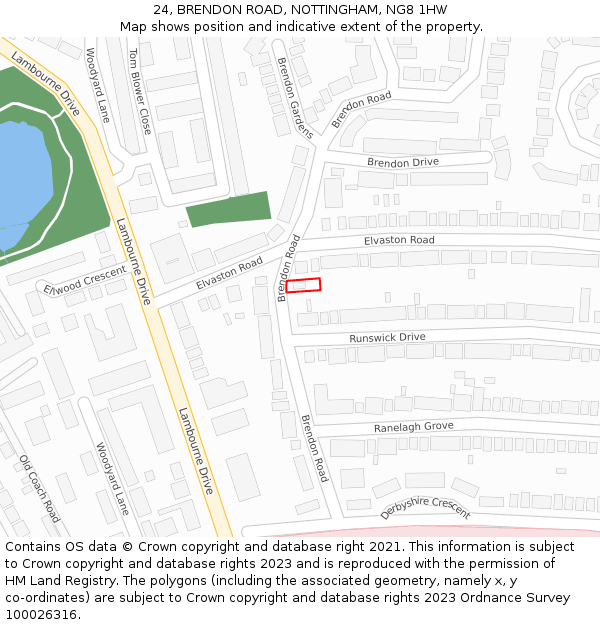 24, BRENDON ROAD, NOTTINGHAM, NG8 1HW: Location map and indicative extent of plot