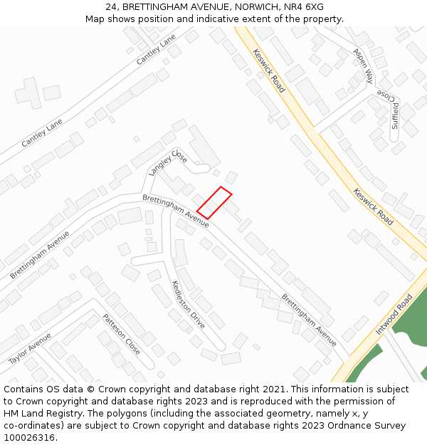 24, BRETTINGHAM AVENUE, NORWICH, NR4 6XG: Location map and indicative extent of plot