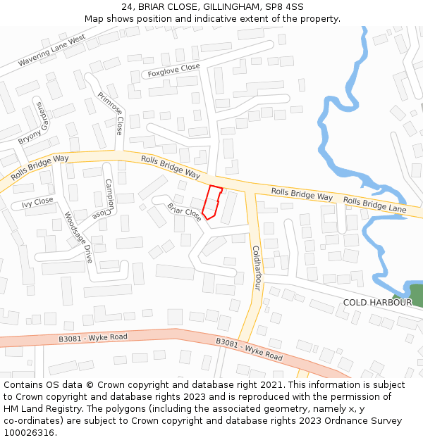 24, BRIAR CLOSE, GILLINGHAM, SP8 4SS: Location map and indicative extent of plot