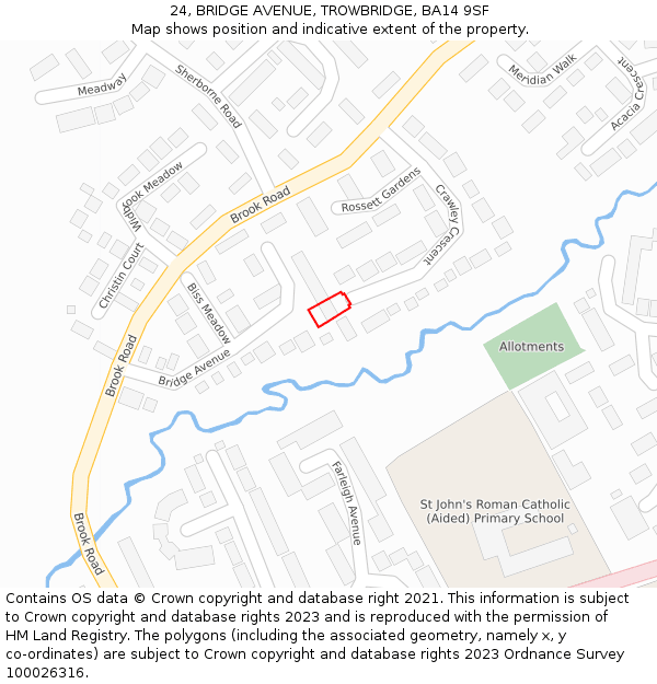 24, BRIDGE AVENUE, TROWBRIDGE, BA14 9SF: Location map and indicative extent of plot