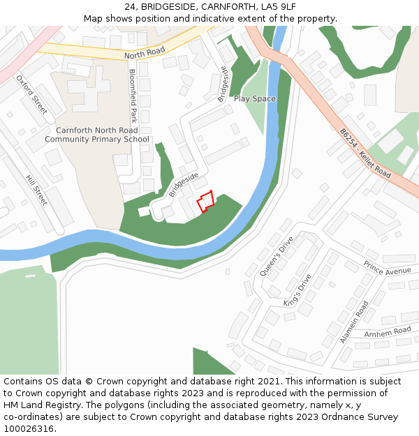 24, BRIDGESIDE, CARNFORTH, LA5 9LF: Location map and indicative extent of plot