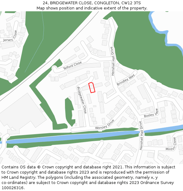 24, BRIDGEWATER CLOSE, CONGLETON, CW12 3TS: Location map and indicative extent of plot