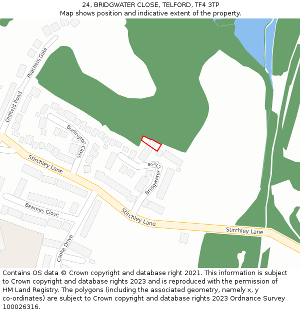 24, BRIDGWATER CLOSE, TELFORD, TF4 3TP: Location map and indicative extent of plot
