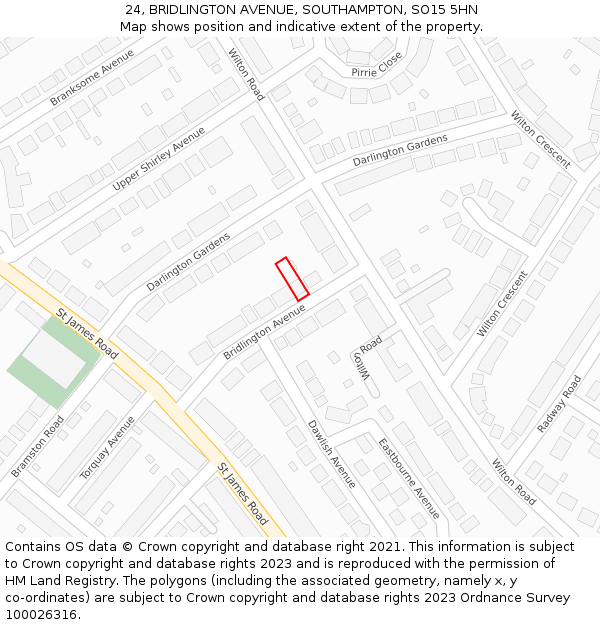 24, BRIDLINGTON AVENUE, SOUTHAMPTON, SO15 5HN: Location map and indicative extent of plot