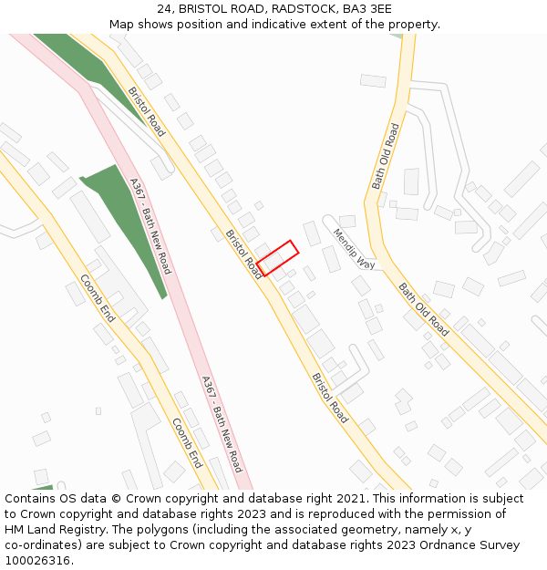24, BRISTOL ROAD, RADSTOCK, BA3 3EE: Location map and indicative extent of plot