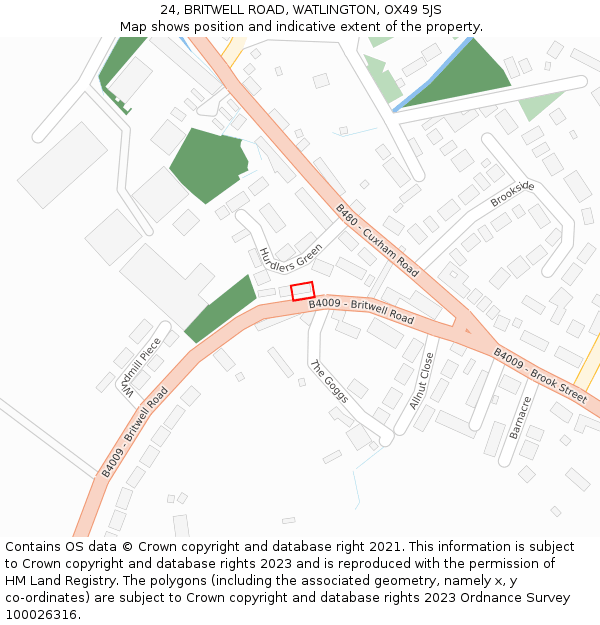 24, BRITWELL ROAD, WATLINGTON, OX49 5JS: Location map and indicative extent of plot