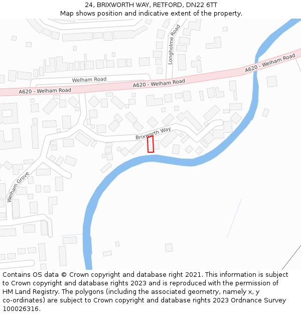 24, BRIXWORTH WAY, RETFORD, DN22 6TT: Location map and indicative extent of plot