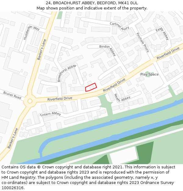 24, BROADHURST ABBEY, BEDFORD, MK41 0UL: Location map and indicative extent of plot