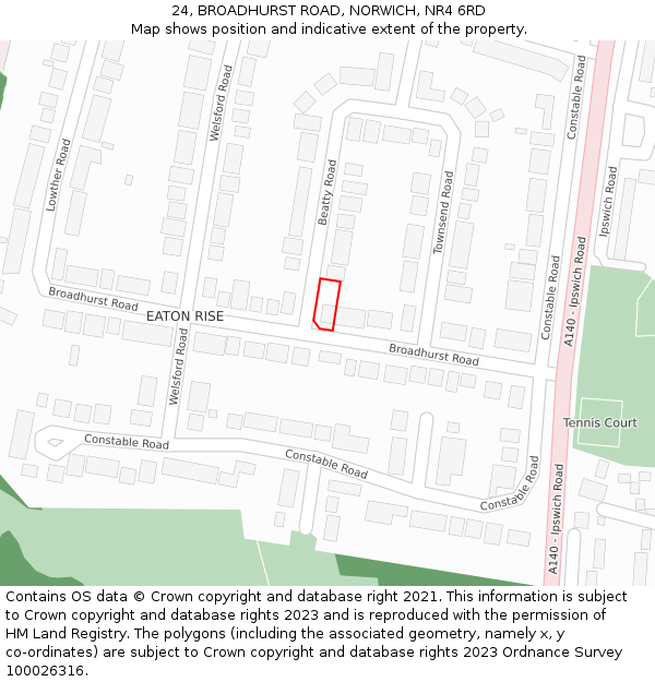 24, BROADHURST ROAD, NORWICH, NR4 6RD: Location map and indicative extent of plot