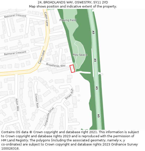 24, BROADLANDS WAY, OSWESTRY, SY11 2YD: Location map and indicative extent of plot