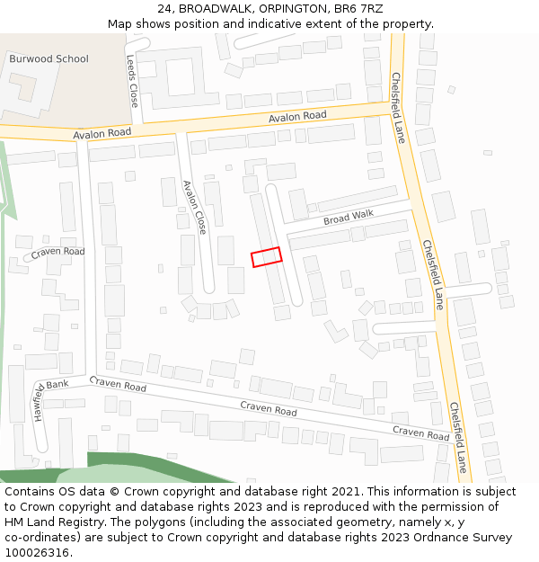 24, BROADWALK, ORPINGTON, BR6 7RZ: Location map and indicative extent of plot
