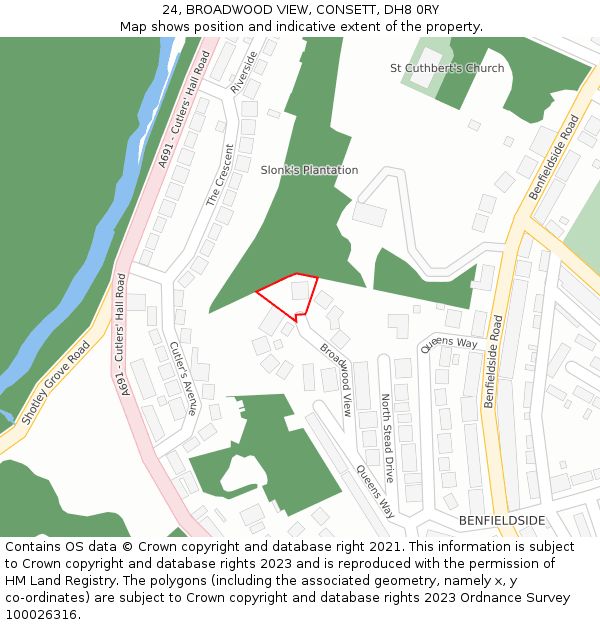 24, BROADWOOD VIEW, CONSETT, DH8 0RY: Location map and indicative extent of plot