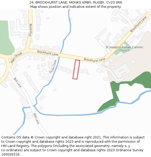 24, BROCKHURST LANE, MONKS KIRBY, RUGBY, CV23 0RA: Location map and indicative extent of plot