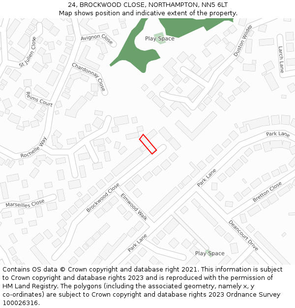 24, BROCKWOOD CLOSE, NORTHAMPTON, NN5 6LT: Location map and indicative extent of plot