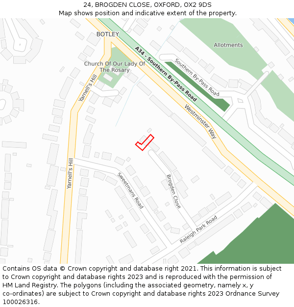 24, BROGDEN CLOSE, OXFORD, OX2 9DS: Location map and indicative extent of plot