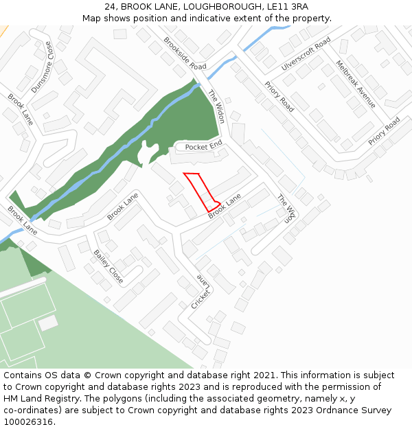 24, BROOK LANE, LOUGHBOROUGH, LE11 3RA: Location map and indicative extent of plot