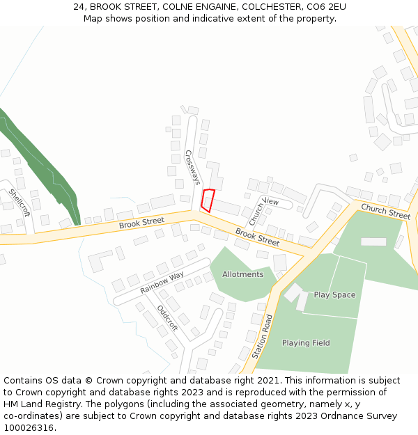 24, BROOK STREET, COLNE ENGAINE, COLCHESTER, CO6 2EU: Location map and indicative extent of plot