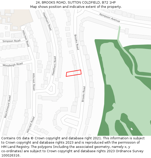 24, BROOKS ROAD, SUTTON COLDFIELD, B72 1HP: Location map and indicative extent of plot