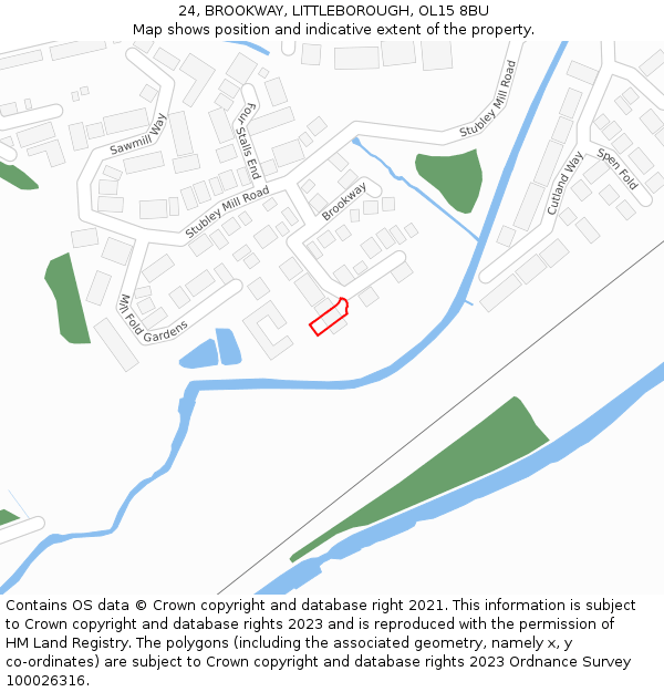 24, BROOKWAY, LITTLEBOROUGH, OL15 8BU: Location map and indicative extent of plot