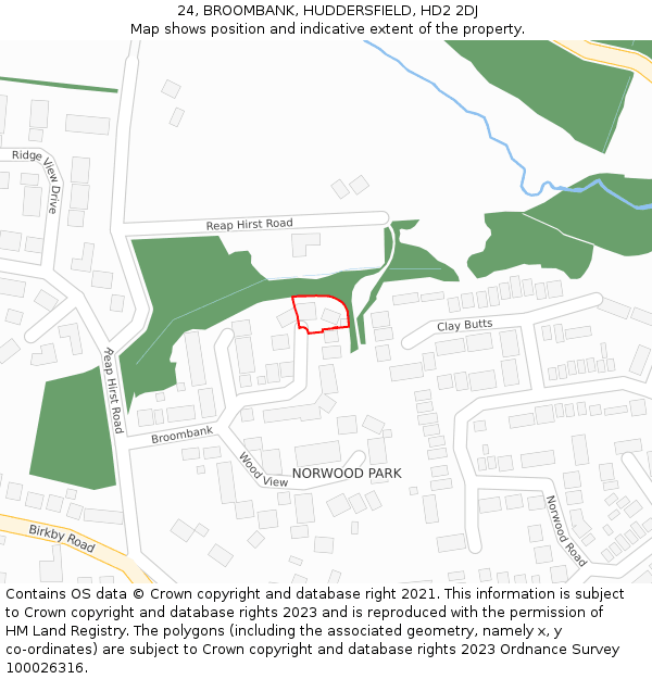 24, BROOMBANK, HUDDERSFIELD, HD2 2DJ: Location map and indicative extent of plot