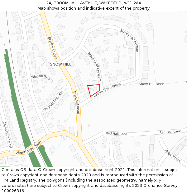 24, BROOMHALL AVENUE, WAKEFIELD, WF1 2AX: Location map and indicative extent of plot