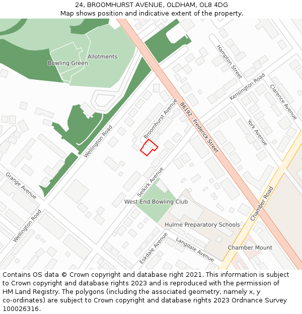 24, BROOMHURST AVENUE, OLDHAM, OL8 4DG: Location map and indicative extent of plot
