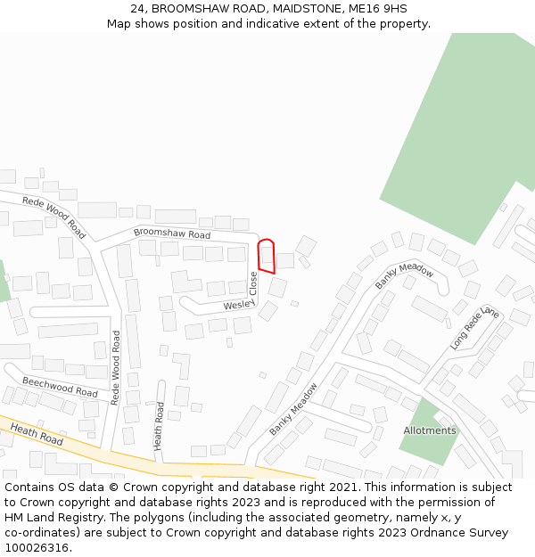 24, BROOMSHAW ROAD, MAIDSTONE, ME16 9HS: Location map and indicative extent of plot