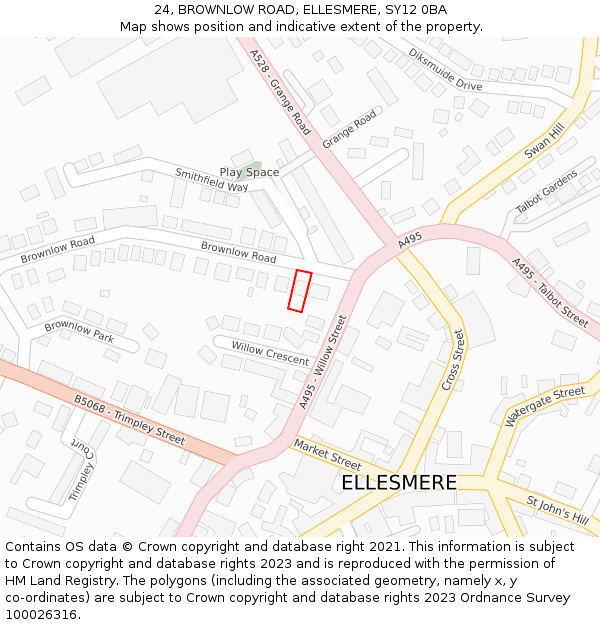 24, BROWNLOW ROAD, ELLESMERE, SY12 0BA: Location map and indicative extent of plot