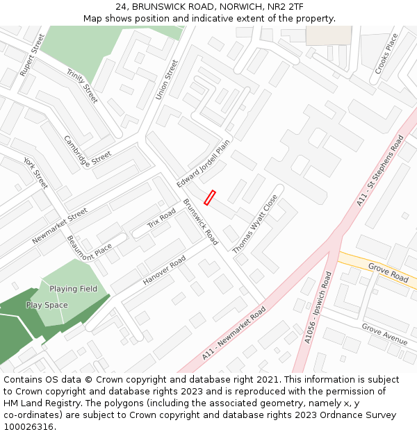 24, BRUNSWICK ROAD, NORWICH, NR2 2TF: Location map and indicative extent of plot