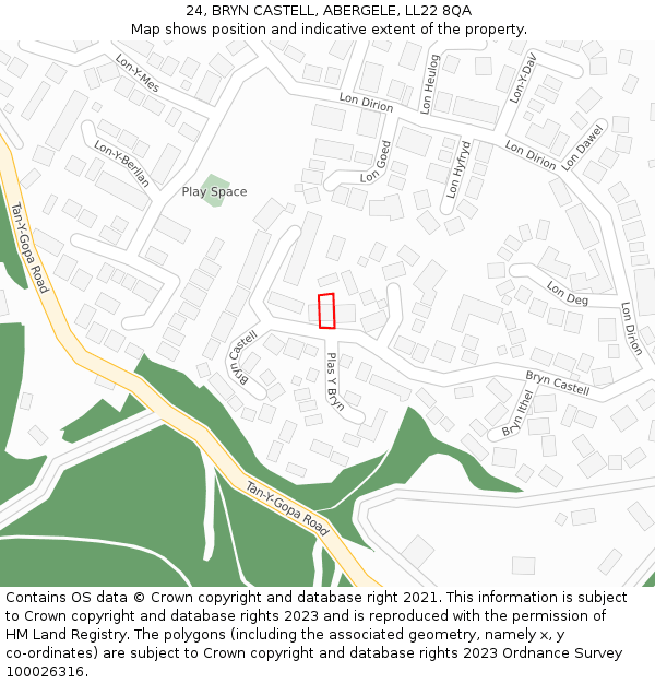 24, BRYN CASTELL, ABERGELE, LL22 8QA: Location map and indicative extent of plot