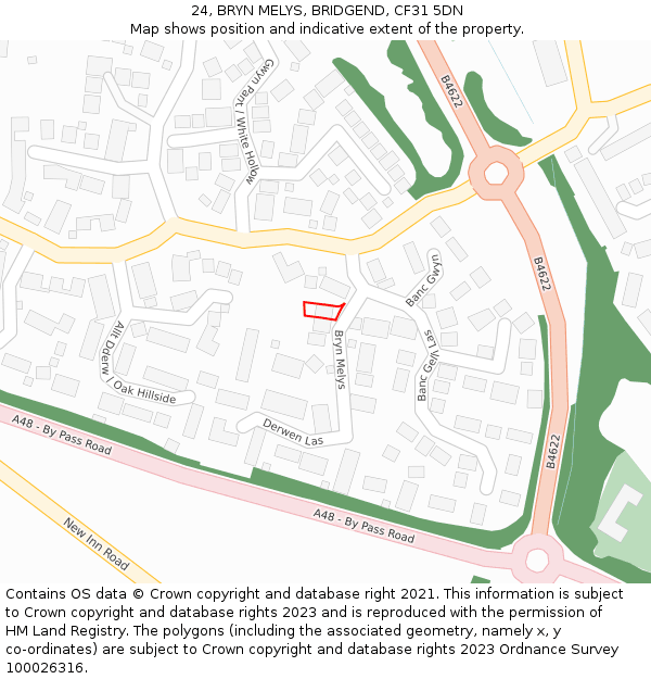 24, BRYN MELYS, BRIDGEND, CF31 5DN: Location map and indicative extent of plot