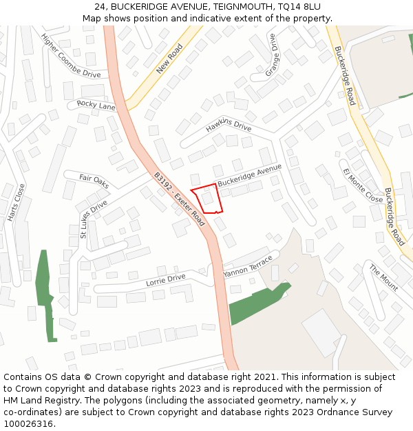 24, BUCKERIDGE AVENUE, TEIGNMOUTH, TQ14 8LU: Location map and indicative extent of plot