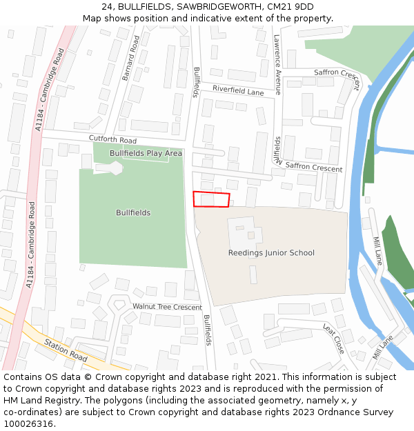 24, BULLFIELDS, SAWBRIDGEWORTH, CM21 9DD: Location map and indicative extent of plot
