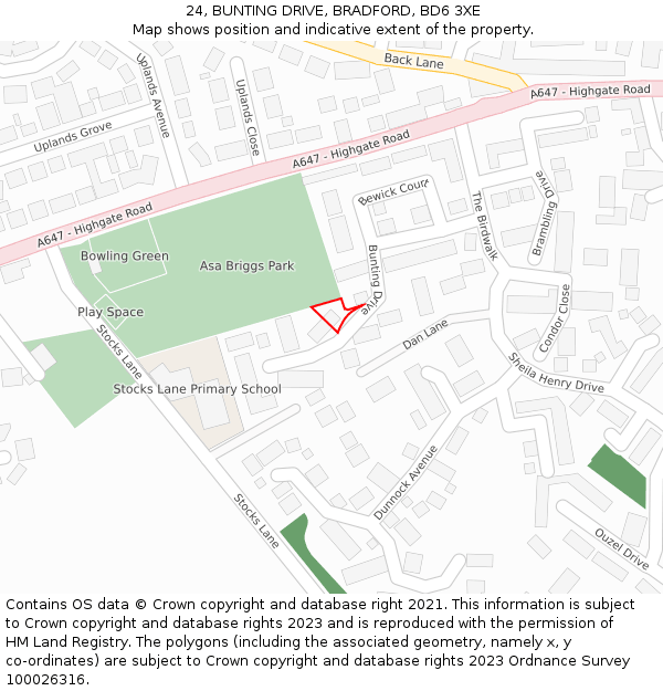 24, BUNTING DRIVE, BRADFORD, BD6 3XE: Location map and indicative extent of plot