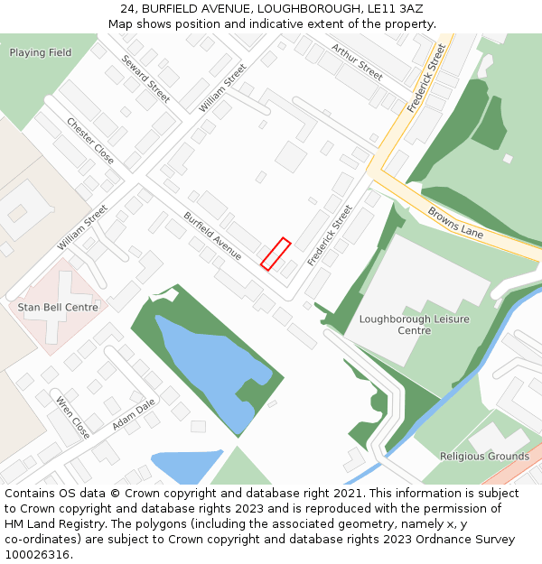 24, BURFIELD AVENUE, LOUGHBOROUGH, LE11 3AZ: Location map and indicative extent of plot