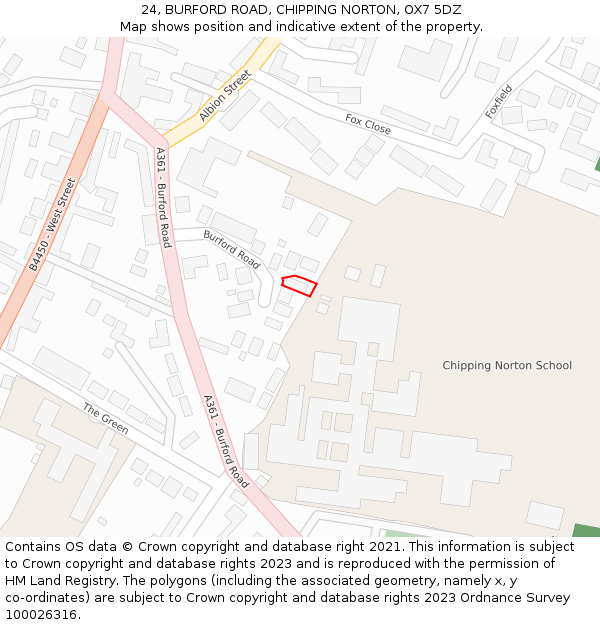 24, BURFORD ROAD, CHIPPING NORTON, OX7 5DZ: Location map and indicative extent of plot