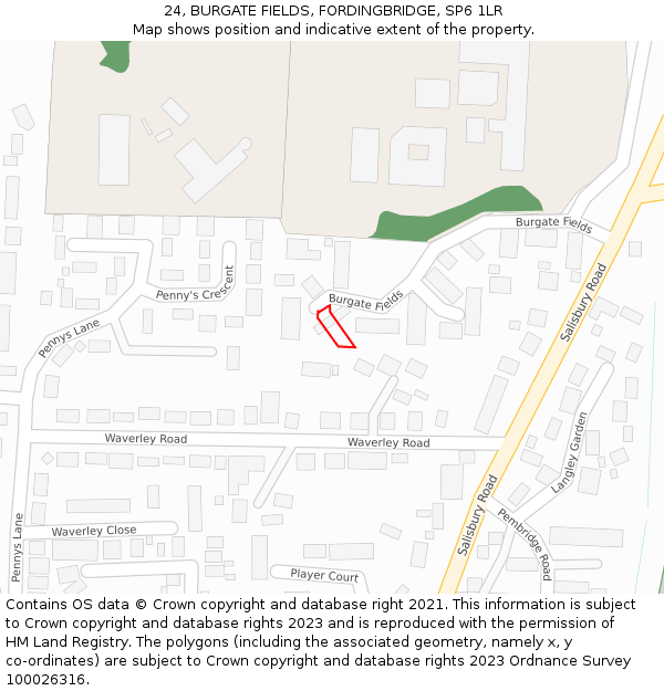 24, BURGATE FIELDS, FORDINGBRIDGE, SP6 1LR: Location map and indicative extent of plot
